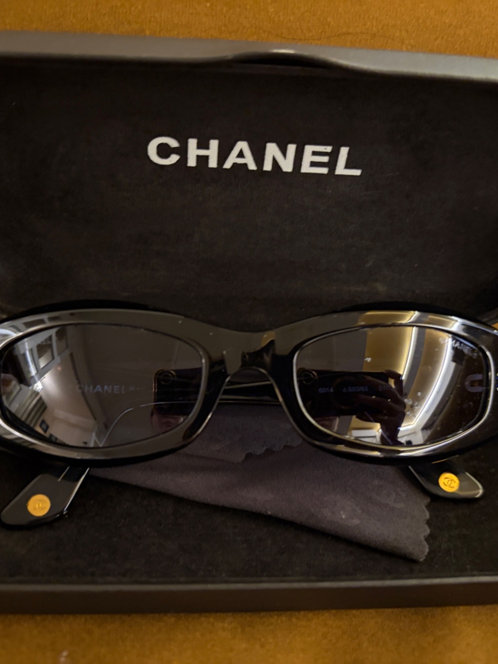 CHANEL Black Rectangular Sunglasses with Case